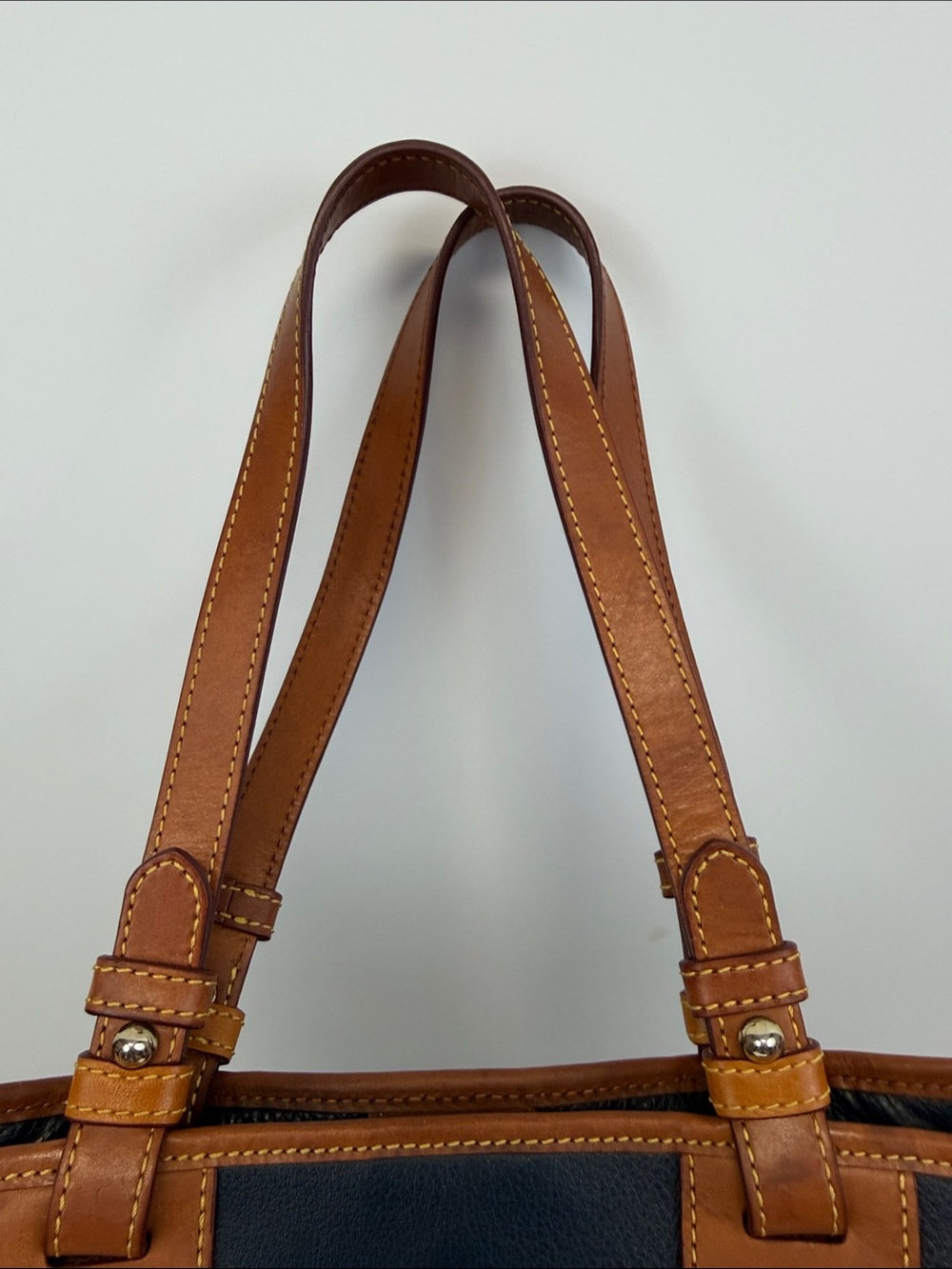 Dooney & Bourke Dillen Navy Pebble Leather Zip Pocket Shoulder Tote Bag - Picture 3 of 11